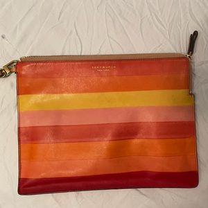 Tory Burch rainbow stripe flat fold envelope purse
